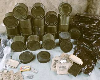 1970s US Army Rations Cans Crackers Cakes Jam Can Openers Gum
