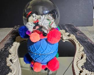 Suspicious Clowns in Globe Cloche + Mirror Dark Carnival Décor