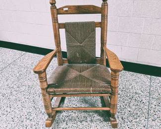 Solid Oak Rush Seat Childs Rocker *Haunted Back Story