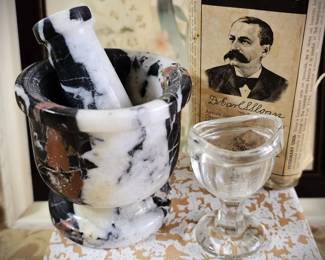 Jasper Mortar Pestle Antique Glass Eyewash Cup Dark Academia Apothecary Décor *Haunted Back Story