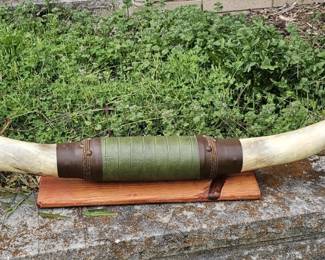 46" Longhorn Cattle Horn Mounted 1970s Avocado Green Funky Retro Décor