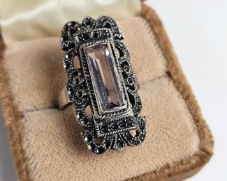 Sterling Silver Gothic Ornate Large Stone Ring