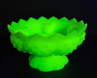 Uranium Glass Glossy Green Fenton Hobnail Candle Bowl