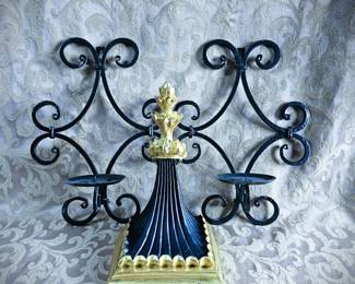 Wrought Iron Candle Sconces +Shelf Gothic Décor