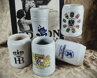 German Steins Stoneware Pottery 1/2Liter All Pristine HB Bavaria Salt Glaze