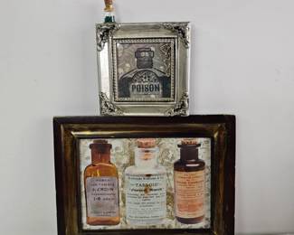 4-7" Framed Poison Medicine Bottles Assemblage Dark Academia Décor Local Artist