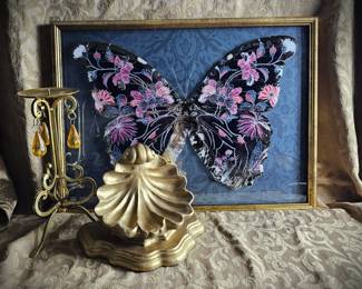 Metallic Butterfly Wall Art Ornate Gold Iron Candlestick Shelf