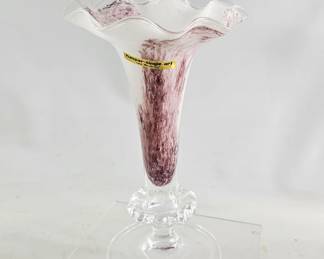 9" Art Glass Trumpet Vase Ruffle Edge Kaspar Single Vampire Blood Decor