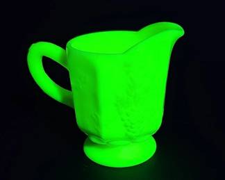 Uranium Glass Paneled Grape Creamer Custard Slag UV Reactive Décor