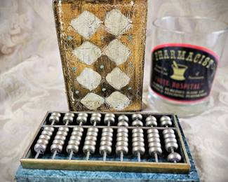 Brass Abacus on Marble Base + Ornate Frame Dark Academia