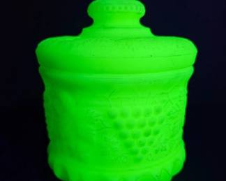 Uranium Glass Fenton Custard Satin Tobacco Jar Grape Cable
