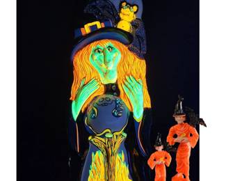 24" 1970s Black Light Witch Halloween Decor MPC Witch Cake Toppers