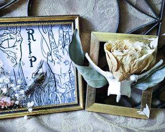 Mini Killer Crawdad & Bone Art Flowers Framed 6" 4" Vulture Culture