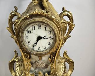 Antique Waterbury Ornate Gold Dark Academia Decor Angel Clock 