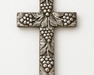 Silver-Tone Cross with Raised Grapes and Leaves