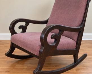 Wood Rocking Chair with Mauve Upholstery