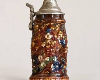 Brown Floral Stein with Metal Lid