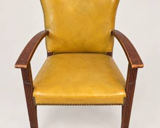 Vintage Mustard Yellow Armchair with Wooden Arms