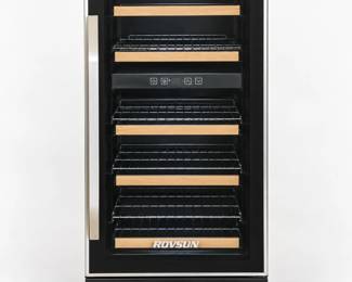 Rovsun Glass-Door Cooler with Wood-Trimmed Shelves