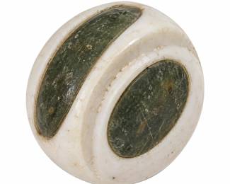 Cream & Green Decorative Accent — Rounded sculptural piece with dark green oval panels and a cream surround.