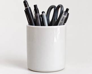 White Desk Holder with Pens and Scissors. All items sold separately. 