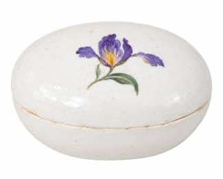 Oval white trinket box with blue flowers