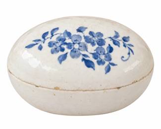 Oval white trinket box with blue flowers