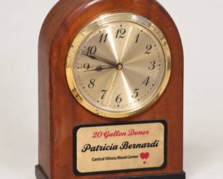 Wooden Mantel Clock with Donor Award Plaque