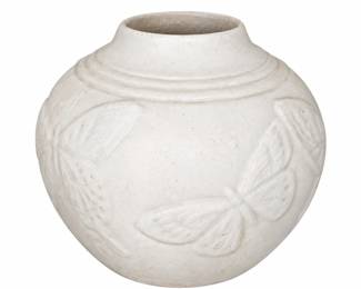 Ivory Butterfly Vase — Rounded vase with raised butterfly motifs and a softly textured finish.