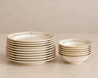 Cream Floral Plates and Bowls with Gold Trim