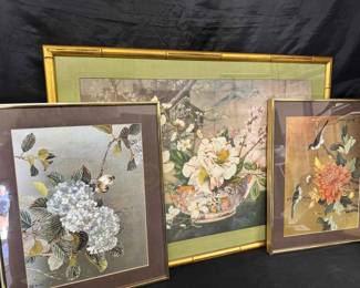 18WH155Dimitry Alexandroff Chinese Bowl Print  Metallic Foil BirdFloral Painting Prints 