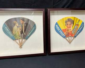18WH138Pair Of Vintage Framed Kina Lillet Advertising Hand Fans
