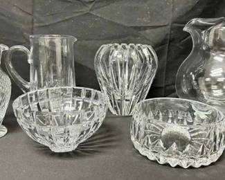 18WH140Vintage Cut Glass  Crystal Pitcher, Bowl And Vase