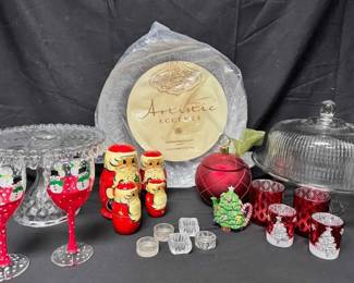 18WH134Holiday Entertaining Glass Cake Stands, Wine Glasses, Decor  More