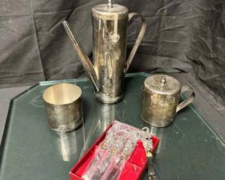 18WH143Vintage MCM Silver By Boardman 8280 Silver Plate Coffee Pot, Creamer  Sugar Bowl Set