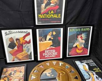 18WH137Vintage Art Deco Italian  French Advertising  Celestial Sun Mirror