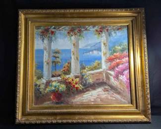 KL102Impressionist Mediterranean Terrace Painting