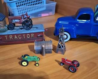 Farm  Tractor Dcor Collection with Porcelain Pickup  Tractor Bank