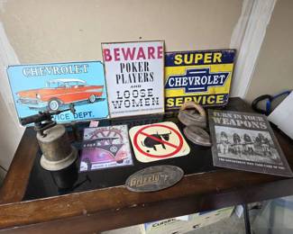 Vintage Automotive  Garage Dcor Collection with Antique Blowtorch