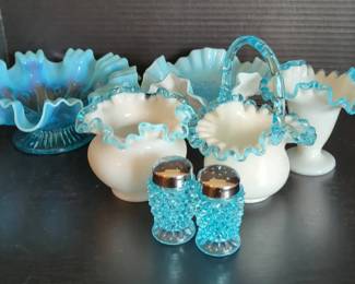 Fenton Aqua Crest and other Blue Glassware