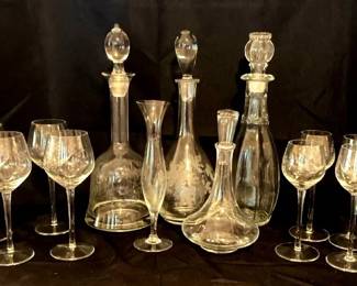 Etched Decanters, Glassware, Vase