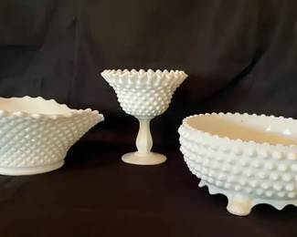 Hobnail Milk Glass Bowls Pedestal Dish