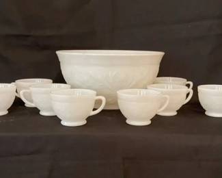 Vintage Anchor Hocking Milk Glass Punch Bowl 8 Cups