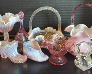 Pink Carnival Glass and Fenton