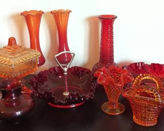 Orange and Red Glass Collection Including Fenton
