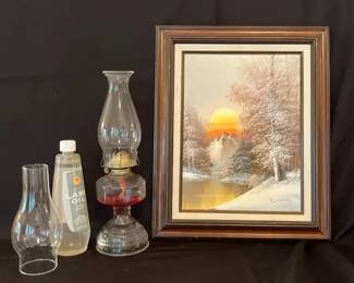 Painting and Oil Lamp