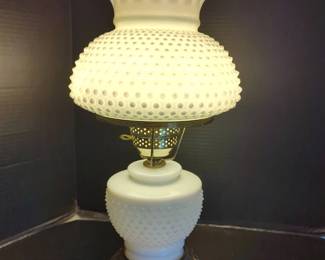 Hobnail Milk Glass Lamp