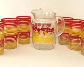 Vintage Glass Pitcher and Six Tumblers