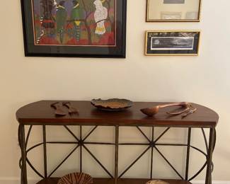 Heavy wrought iron & wood console table