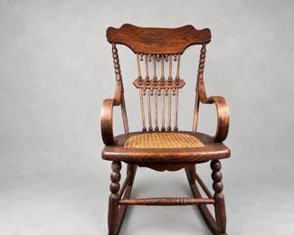 Oak Pressed BAck Rocker with Woven Cane Seat